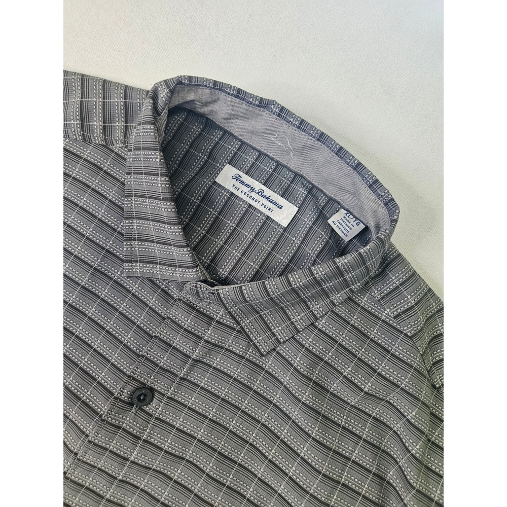 Tommy Bahama Button Down Shirt Mens XL Grey Coconut Point Geometric Stripe SS